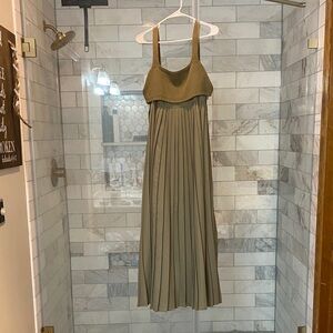 Olive Green Pleated Maxi Dress